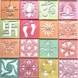 upyukat Ready to Draw Rangoli Making Kit Rangoli Making Stencils Rangoli Stencils- 4X4 inches Square, Multicolour (Set of 16) Rangoli Stencil image 1