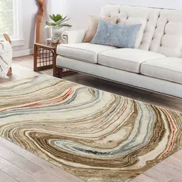 Brown Abstract Wool And Viscose 5 ft x 7 ft Hand Tufted Carpet by Jaipur Rugs image 1