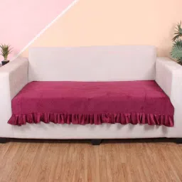 stitchnest Maroon Solid Velvet 3 Seater Quilted Sofa Cover (Protector) with Frill-picture-36