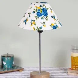 Devansh White & Blue Frustum Wooden Base Table Lamp image 3