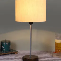 Devansh Unisex White Textured Cylinder Wooden Contemporary Table Lamp image 5