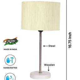 Devansh White Wooden & Cotton Cylinder Contemporary Table Lamp image 4