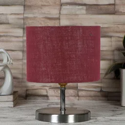 Devansh Maroon Textured Steel Table Lamp With Jute Shade-picture-15