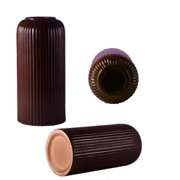 LASAKI Evelyn Brown Textured Cylinder Shape Ceramic Flower Vase image 4