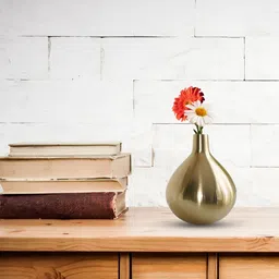 BEHOMA Gold Toned Cylindrical Metal Flower Vase image 1