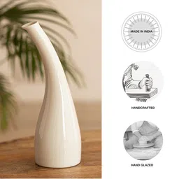 ExclusiveLane Minimalistic Tilted White Ceramic Vases image 3
