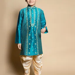 BAESD Boys Embroidered Mandarin Collar Dupion Silk Straight Kurta with Patiala-picture-17
