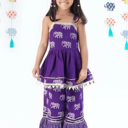 LIL DRAMA Girls Ethnic Printed A-Line Kurta With Sharara-picture-34