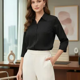 prieto Women Regular Fit Solid Button Down Collar Formal Shirt image 1