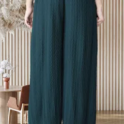 kwsh Pack of 2 Women Regular Fit Black, Dark Green Viscose Rayon Trousers image 2