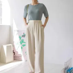 Next One Women Smart Loose Fit High-Rise Pleated Stretchable Parallel Trousers image 4