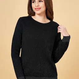 People Black Round Neck Embellished Pullover-picture-29