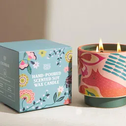 Chumbak Red & Green Floral Print Ceramic Jar Candle image 5