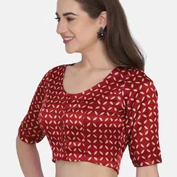 THE WEAVE TRAVELLER Maroon & White Printed Ready-Made Non Paded Blouse image 5