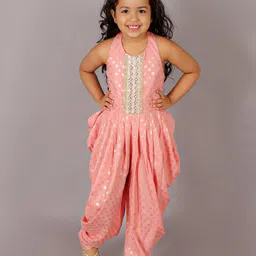 LIL DRAMA Kids Girls Halter Neck Floral Foil Printed Basic Jumpsuit image 1