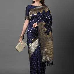 Mitera Ethinic Motif Woven Design Zari Banarasi Saree-picture-32