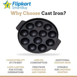 flipkart smartbuy Cast Iron Paniyaram Appam Pan Appe Ponganalu Pan Chatti Appam Maker (12 Cups) Paniarakkal 1 L capacity 20 cm diameter image 5