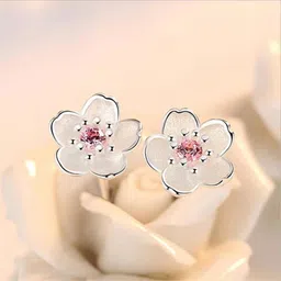 myki Adorable Flower Silver plated Stud Earring For Women & Girls Swarovski Zirconia Sterling Silver Stud Earring-picture-28