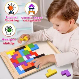 meejeek Wooden Puzzle Block for Kids Wood Intelligence Brain Teaser Educational Toy Game image 2