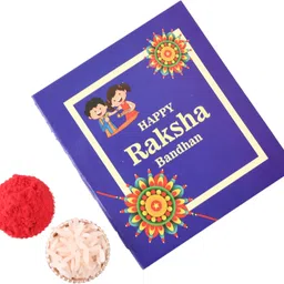 pride store Thread 4010-Rakhi Set For Brother Combo With Roli Chawal Greeting Card-Family-10 Mauli Thread Rakhi, Greeting Card, Chawal Roli Pack Set image 2