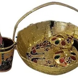 shree jagdish industries Gold Plated Holi Included Tree Style Plate 2 Bowl Pichkari Balti Festive Seasion Plastic Decorative Platter image 3