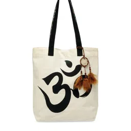The House of Tara Off White and Black Canvas Ethnic Motifs Printed Shopper Tote Bag image 1