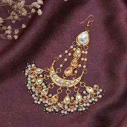 Ruby Raang Girls Gold-Plated Kundan Studded Jhumar Passa-picture-23