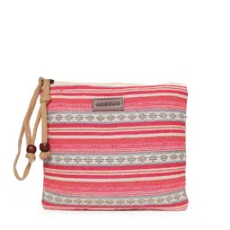 ASTRID Women Pink & Grey Striped Travel Envelope Pouch With Tassels-picture-25