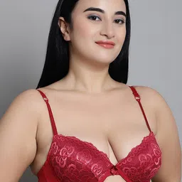 MAKCLAN Floral Self Design Medium Coverage All Day Comfort Dry Fit Plunge Bra image 3