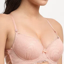 MAKCLAN Medium Coverage Underwired Lightly Padded Dry Fit Floral Lace Push-Up Bra image 3