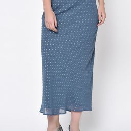 LELA Women Blue Self Design Midi Straight Skirt-picture-19