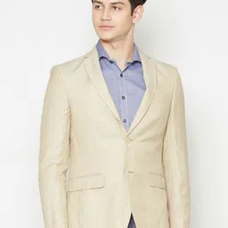 Bruun & Stengade Men Cream-Coloured Solid Slim-Fit Single-Breasted Formal Linen Blazer-picture-31