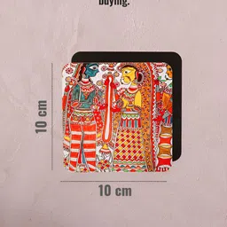 Homspurts Red Set Of 6 Madhubani Art Printed Wooden Coaster image 4