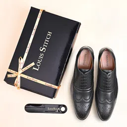 louis stitch Black Wingtip Style Brogue Formal Shoes for Men - UK 7 Brogues For Men image 5