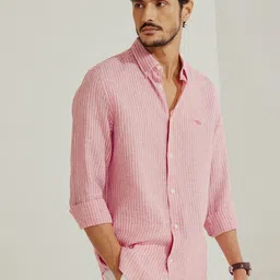 Andamen Casual Men Striped Button-Down Collar Slim Fit Casual Shirt image 3