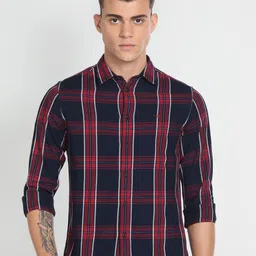 Flying Machine Men Slim Fit Tartan Checked Pure Cotton Casual Shirt-picture-32