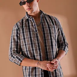 The Indian Garage Co Men Slim Fit Tartan Checks Opaque Checked Casual Shirt-picture-32
