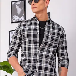 The Indian Garage Co Men Slim Fit Tartan Checks Opaque Checked Casual Shirt-picture-34
