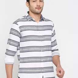 SNX Tailored Fit Horizontal Striped Pure Cotton Casual Shirt image 5