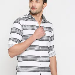 SNX Tailored Fit Horizontal Striped Pure Cotton Casual Shirt image 4