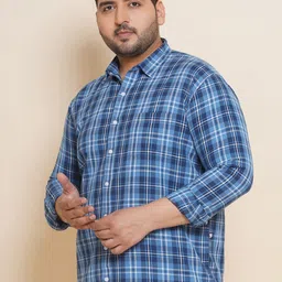 John Pride Plus Size Spread Collar Tartan Checks Cotton Casual Shirt image 2