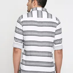 SNX Tailored Fit Horizontal Striped Pure Cotton Casual Shirt image 5