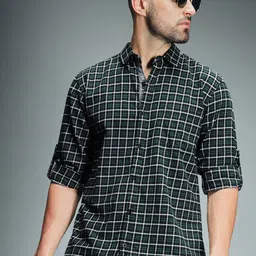 High Star Standard Grid Tattersall Checked Pure Cotton Casual Shirt-image-72