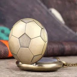 Classic Quirk Antique Gandhi Style Vintage with Soccer Theme Football Design Embossing Key chain with Key Ring Car, Bike for Men & Woman Best Gift Bronze Metal Pocket Watch Chain-image-10
