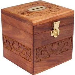 levasto Wooden Coins Storage Box, Money Bank With Carving Work And Lock. Piggy Bank For Kids, Gift For Christmas Or Birthday Coin Bank-picture-11