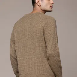 roadster Men Self Design Round Neck Brown Sweater image 2
