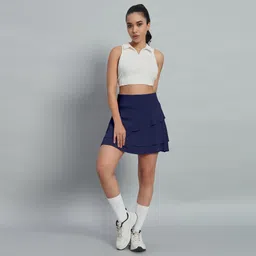 mehrang Women Solid Skorts Dark Blue Skirt image 5