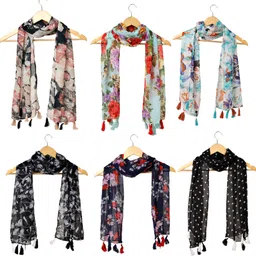 riddle needle Floral Print Chiffon Women Multicolor Scarf, Stole-picture-30