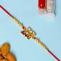 gw creations Scented bhai01 Mauli Thread, Gold Finish, Gold Rakhi Set-picture-27