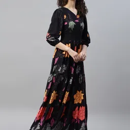 gargi impex Floral Print Crepe Stitched Straight Gown image 3